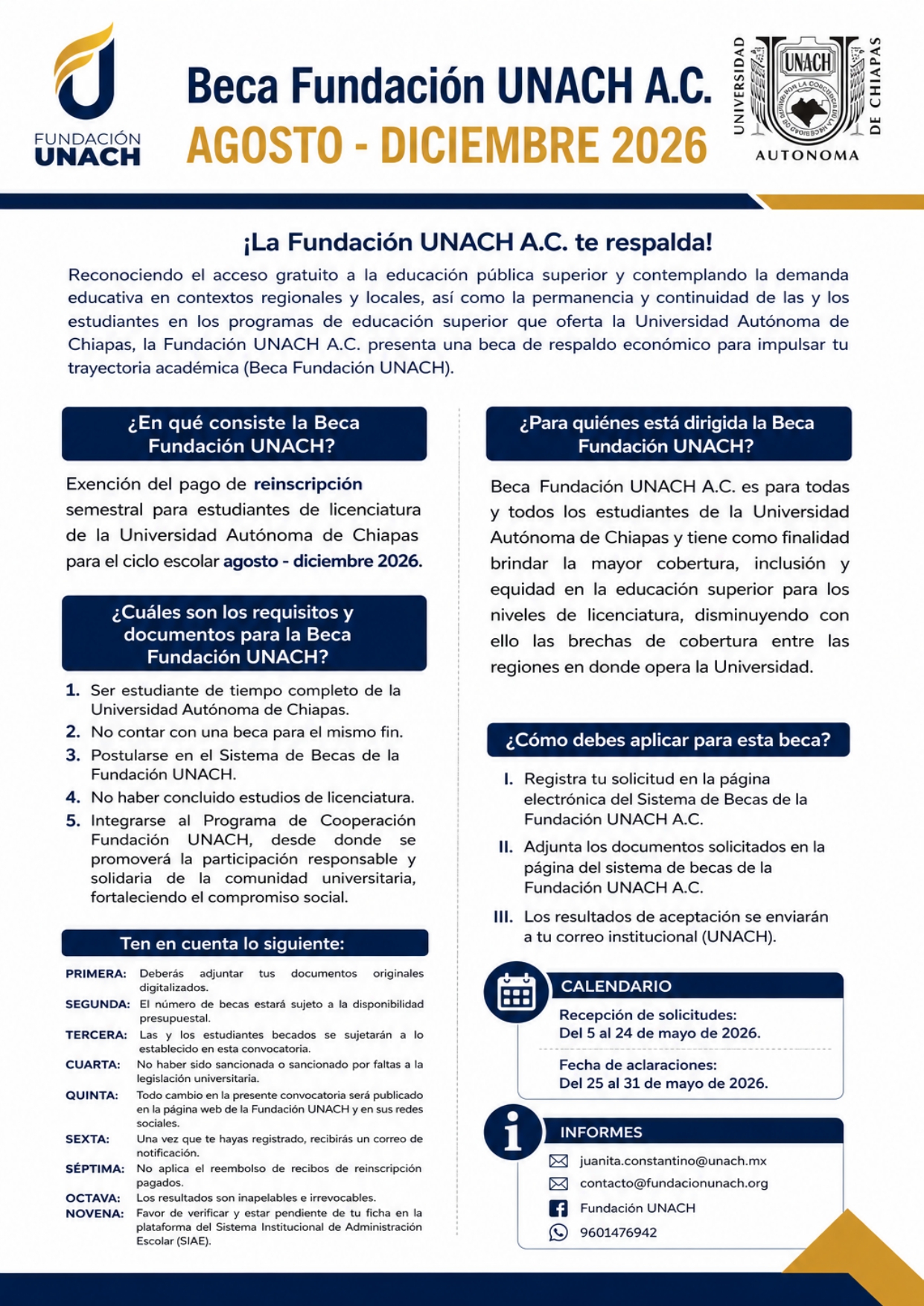 Convocatoria Beca Fundación UNACH